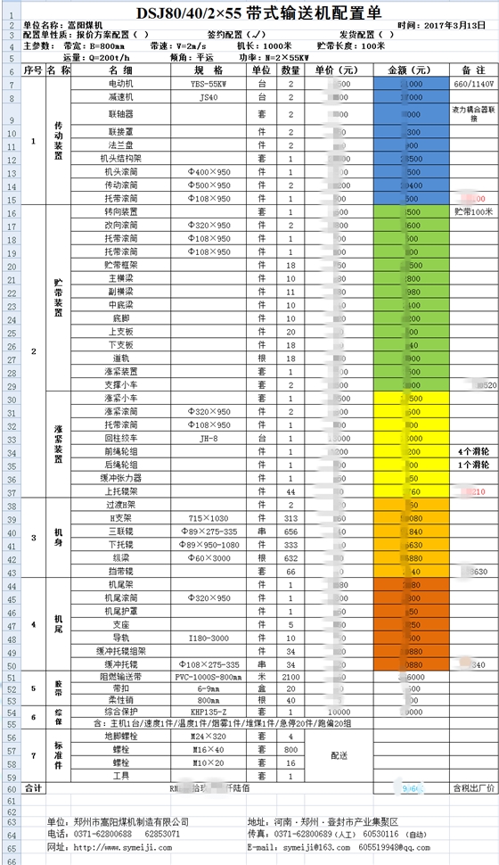 嵩陽(yáng)煤機(jī)帶式輸送機(jī)報(bào)價(jià)單(絕密)